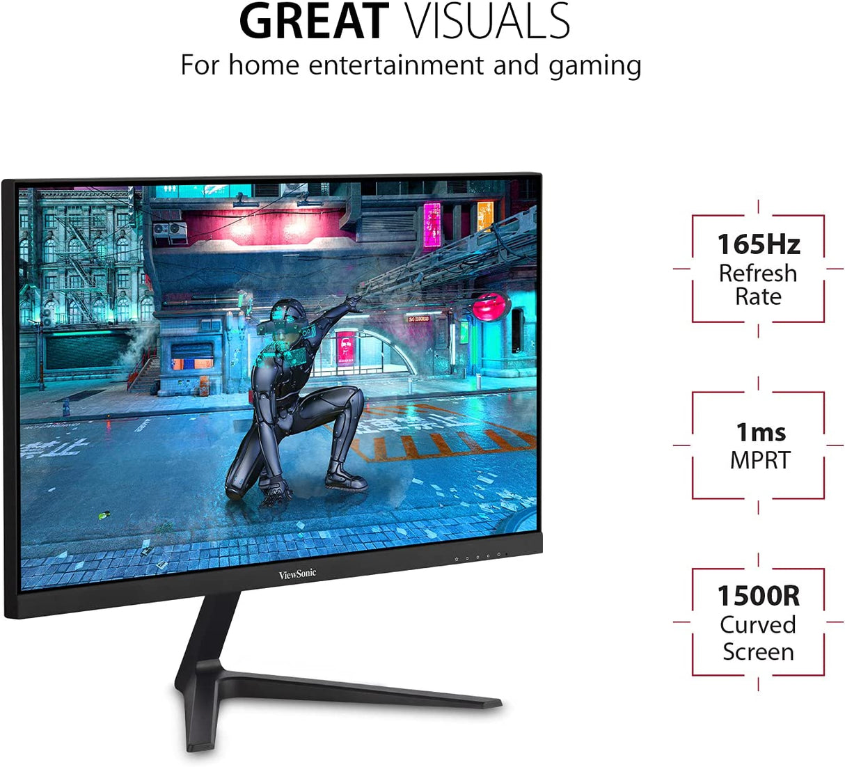 ViewSonic OMNI VX2418-P-MHD 24 Inch 1080p 1ms 165Hz Gaming Monitor with Adaptive Sync, Eye Care, HDMI and DisplayPort 24 Inch FHD 165Hz