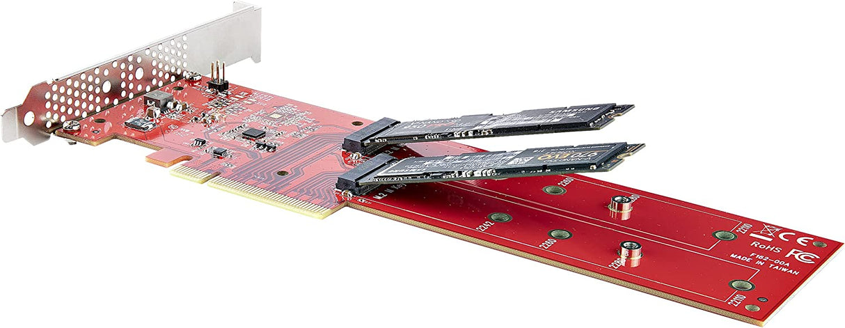 StarTech.com Dual M.2 PCIe SSD Adapter Card, PCIe x8 / x16 to Dual NVMe or AHCI M.2 SSDs, PCI Express 4.0, 7.8GBps/Drive, Bifurcation Required - Windows/Linux Compatible (DUAL-M2-PCIE-CARD-B)