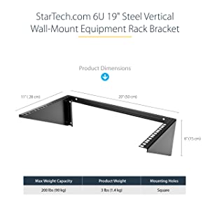 StarTech.com 6U Wall Mount Patch Panel Bracket – 19 in – Steel - Vertical Mounting Bracket for Networking and Data Equipment (RK619WALLV) 6U Bracket