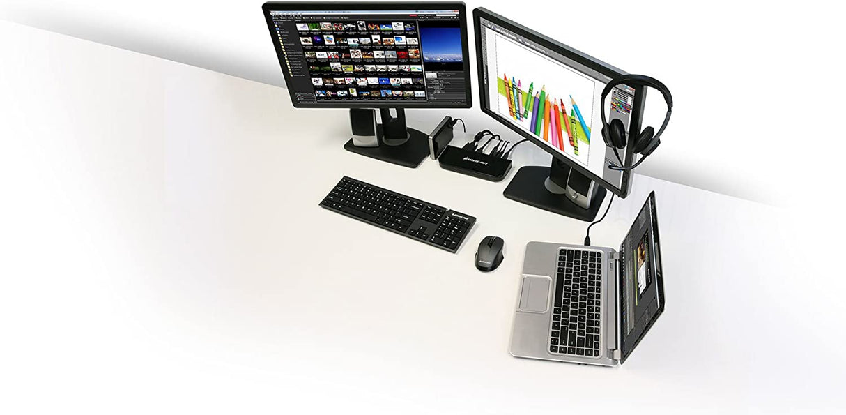 IOGEAR USB 3.0 9 in 1 Universal Docking Station - Dual Monitor with HDMI n DVI/VGA - 2 x USB 3.0 - 4 x USB 2.0 - Gigabit Ethernet - 3.5mm Audio Out - Laptop - Ultrabook -PCs - Mac - More - GUD300