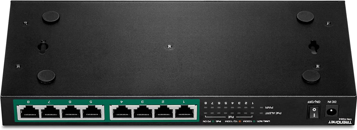 TRENDnet 8-Port Gigabit PoE+ Switch, 120W PoE Power Budget, 16Gbps Switching Capacity, IEEE 802.1p QoS, DSCP Pass-Through Support, Fanless, Wall Mountable, Lifetime Protection, Black, TPE-TG84