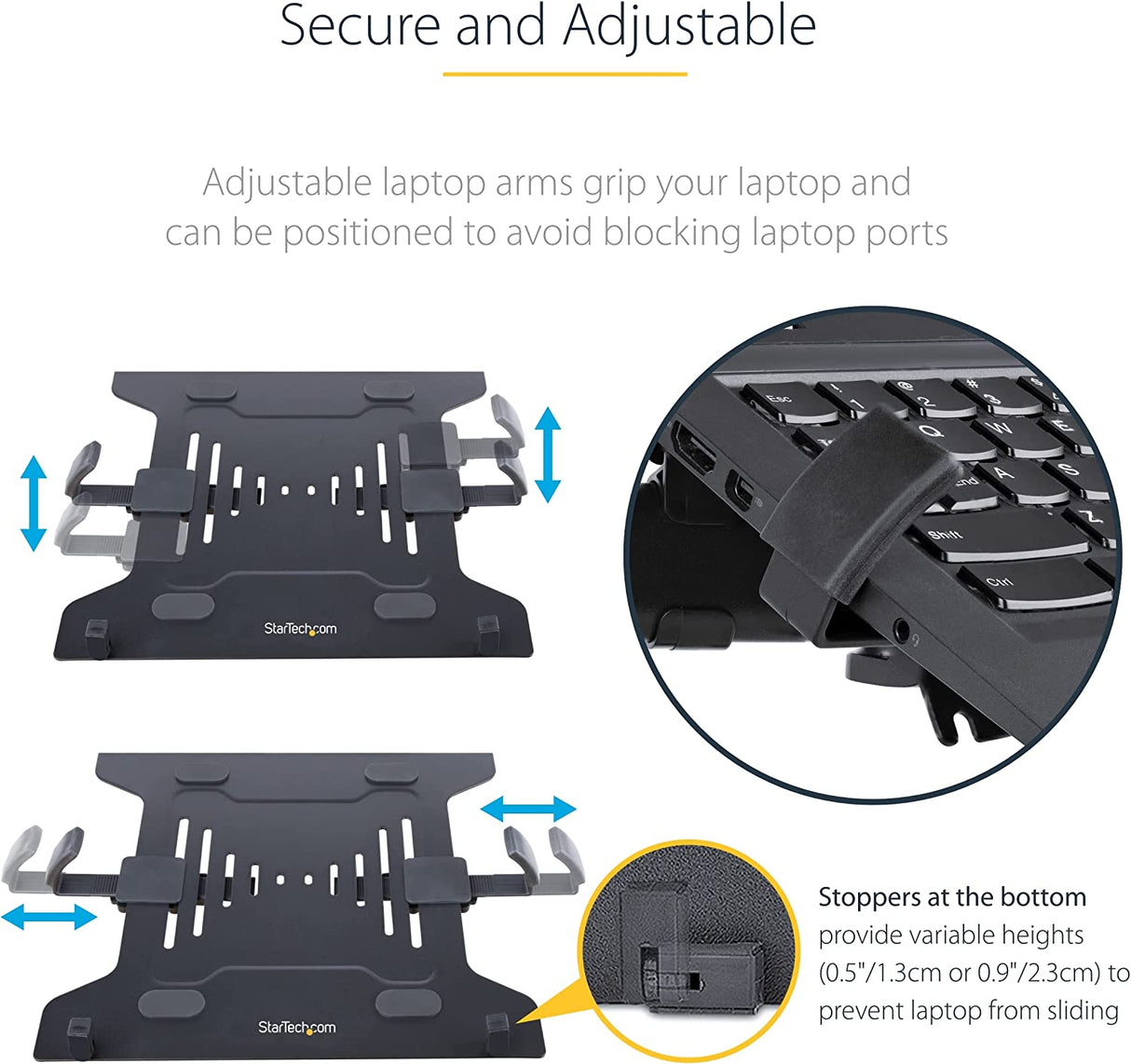 StarTech.com Laptop Desk Mount - Monitor and Laptop Mount - Displays up to 34in (8kg/17.6lb) & Laptops (4.5kg/9.9lb) - Articulating VESA Laptop Tray Arm - Clamp / Grommet Mount (A-Laptop-Desk-Mount) Black Dual Joint Arm - Monitor or Laptop