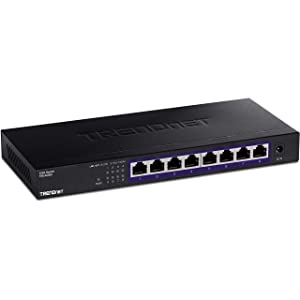 TRENDnet 8-Port Unmanaged 2.5G Switch, 8 x 2.5GBASE-T Ports, 40Gbps Switching Capacity, Backwards Compatible with 10-100-1000Mbps Devices, Fanless, Wall Mountable, Black, TEG-S380
