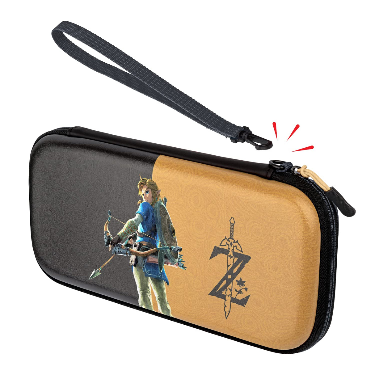 PDP Gaming Officially Licensed Switch Slim Deluxe Travel Case - Zelda Breath of the WIld - Semi-Hardshell - Console Stand - Protective PU Leather - Holds 14 Games - Works with Switch OLED & Lite Hyrule Hero Link