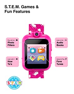 PlayZoom Kids Smartwatch 2 with Headphones Featuring a Swivel Selfie Camera, STEM Learning, 20+ Games, Audio Bedtime Stories, Store Music for Kids Toddlers Boys Girls Fuchsia Multi with Crown