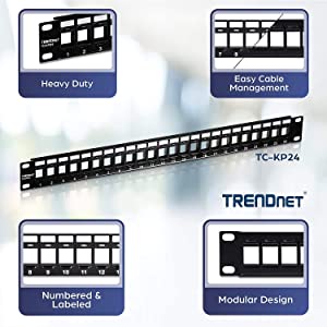 TRENDnet 24-Port Blank Keystone 1U Patch Panel Bundle, Includes (Qty 1) TRENDnet Cat6 Keystone Jack 25-Pack