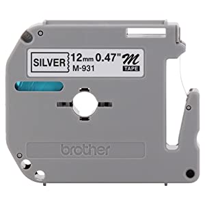 Brother Genuine P-touch M-931 Tape, 1/2" (0.47") Wide Standard Non-Laminated Tape, Black on Silver, Recommended for Home and Indoor Use, 0.47" x 26.2' (12mm x 8M), Single-Pack, M931 Silver Tape