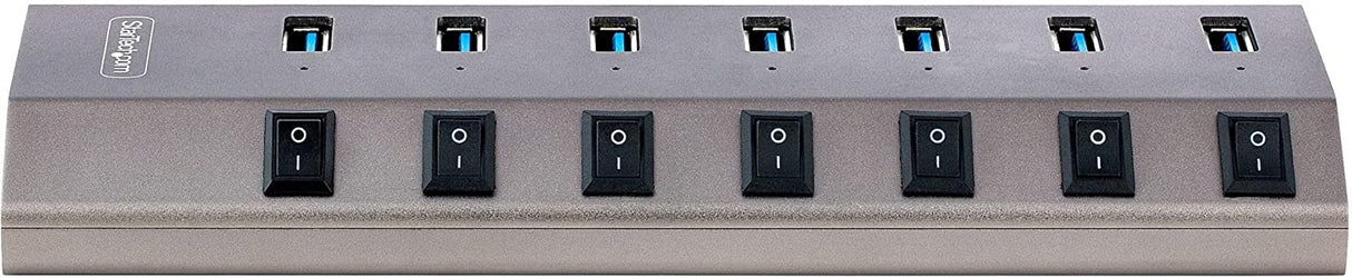 StarTech.com 7-Port Self-Powered USB-C Hub with Individual On/Off Switches, USB 3.0 5Gbps Expansion Hub w/Power Supply, Desktop/Laptop USB-C to USB-A Hub, USB Type C Hub w/BC 1.2 (5G7AIBS-USB-HUB-NA) 7 port USB-A or USB-C source