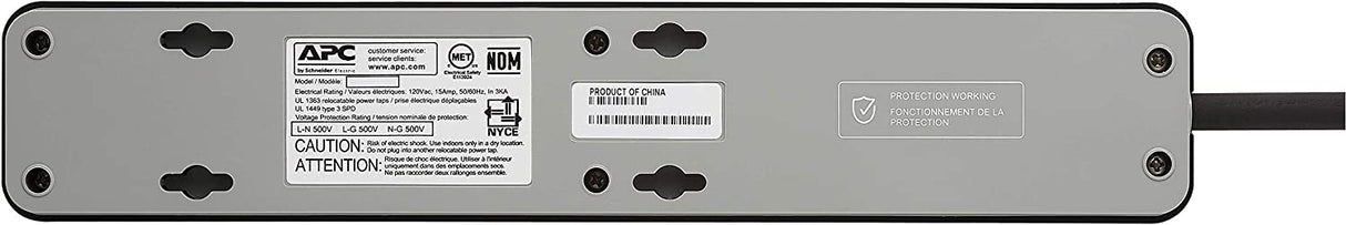 APC Surge Protector with Extension Cord 10 Ft, PE610, 6-Outlets, 1080 Joule, Long Power Strip Black 10' Cord