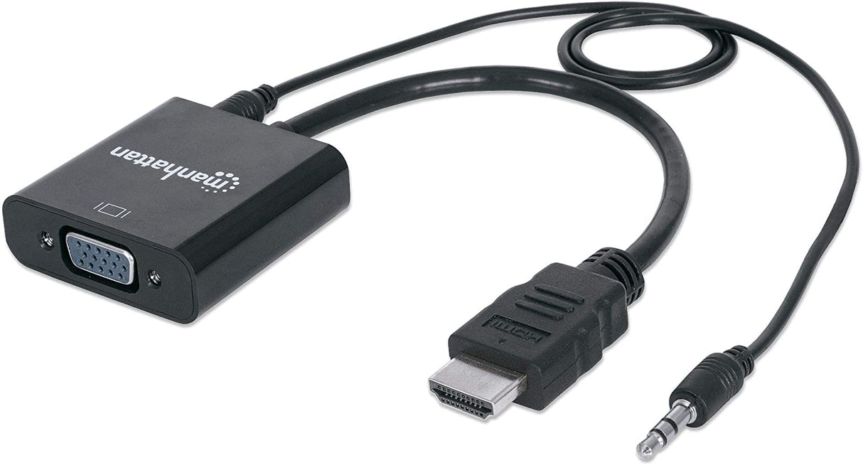 Manhattan HDMI to VGA Adapter Converter - Gold-Plated Male to Female, Optional USB Micro-B Power – Compatible for Computer, Desktop, Laptop, PC, Monitor, Projector, HDTV, More – Black, 151559