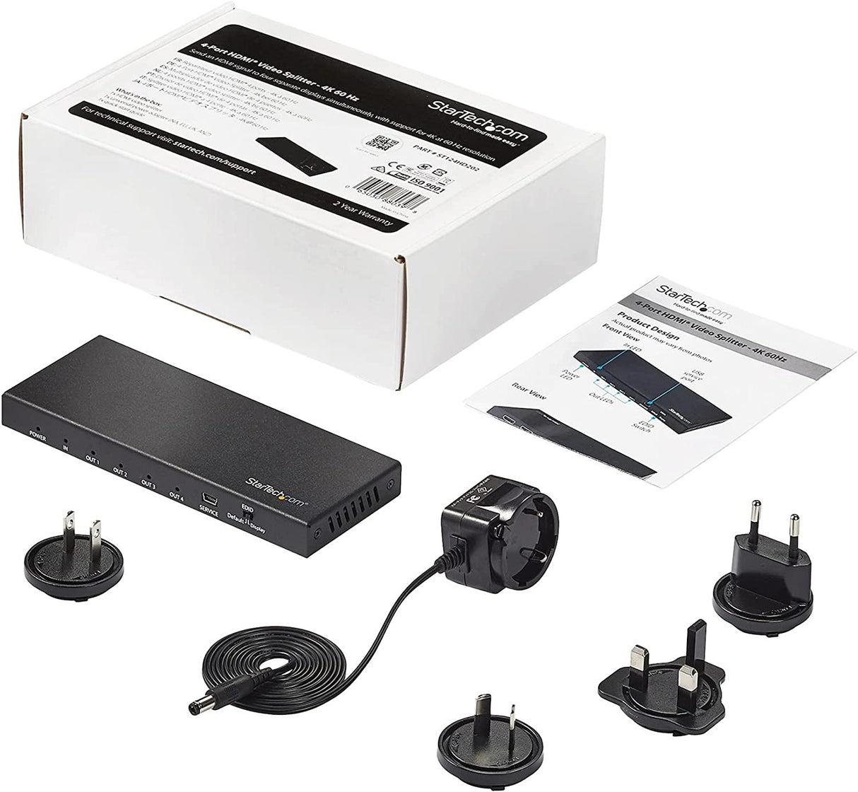 StarTech.com HDMI Splitter - 4-Port - 4K 60Hz - HDMI Splitter 1 In 4 Out - 4 Way HDMI Splitter - HDMI Port Splitter (ST124HD202) , Black 4K60 HDR