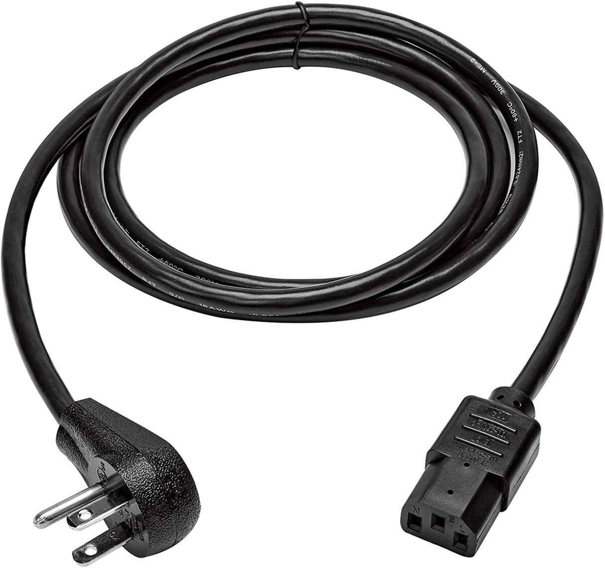 Tripp lite Desktop Computer AC Power Cord, Right-Angle NEMA 5-15P to C13-10A, 125V, 18 AWG, 6 ft, Black