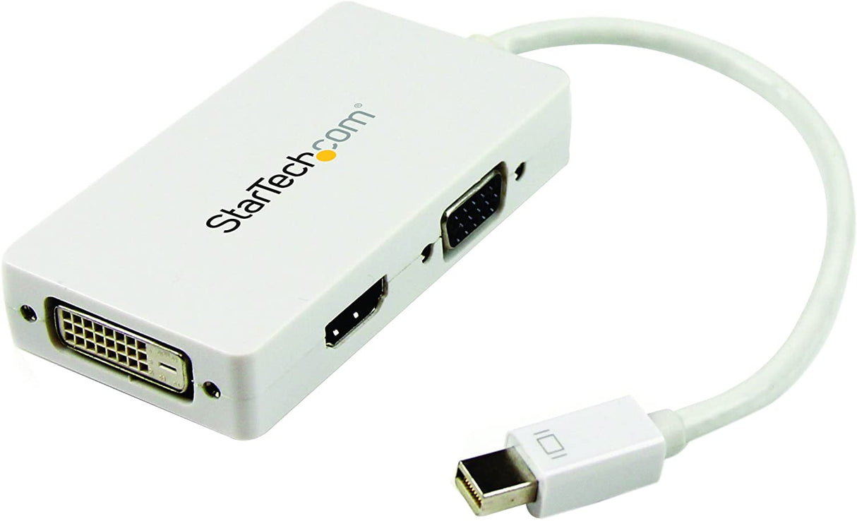StarTech.com Travel A/V Adapter: 3-in-1 Mini DisplayPort to VGA DVI or HDMI Converter - White (MDP2VGDVHDW) VGA - DVI - HDMI (Black) Mini DisplayPort (Input)