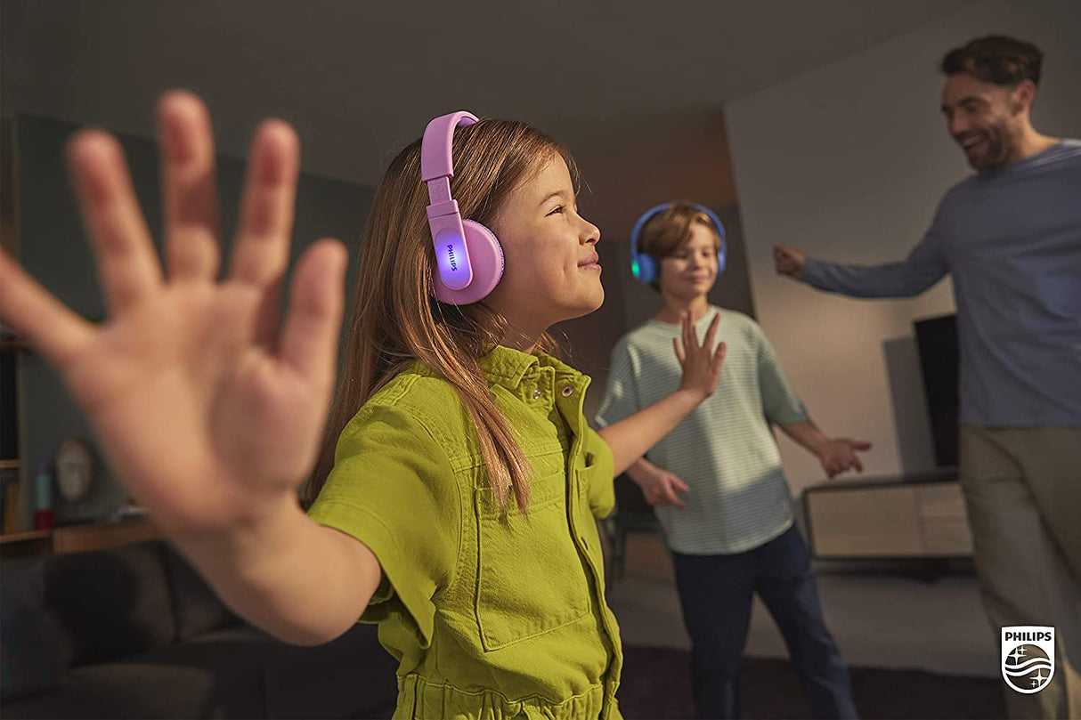Philips K4206 Kids Wireless On-Ear Headphones, Bluetooth + Cable Connection, 85dB Limit for Safer Hearing, Built-in Mic, 28 Hours Play time, Parental Controls via Philips Headphones Blue Adjustable headband for kids Wireless with mic