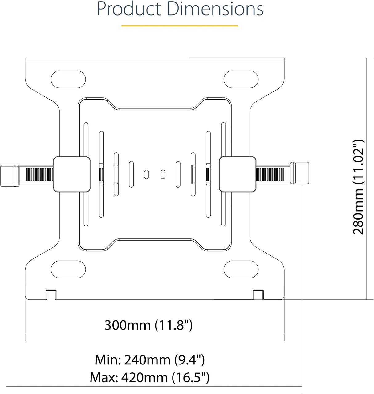 StarTech.com Laptop Arm Mounting Tray, 2" x 16.5" x 11", Black