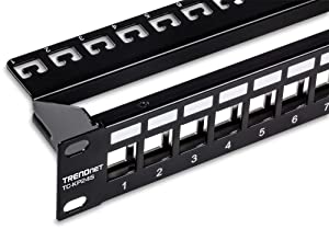 TRENDnet 24-Port Blank Keystone Shielded 1U Patch Panel, 1U 19" Rackmount Housing, Protects Against EMI/RFI Noise, Recommended with TC-K06C6A Cat6A Keystone Jacks (Sold Separately), Black, TC-KP24S 24 Port Blank Keystone