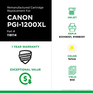 Clover imaging group Clover CIG Imaging Replacement High Yield Ink Cartridge Replacement for Canon PGI-1200XL, Yellow, 3.25 x 2 x 4.25 (118114)