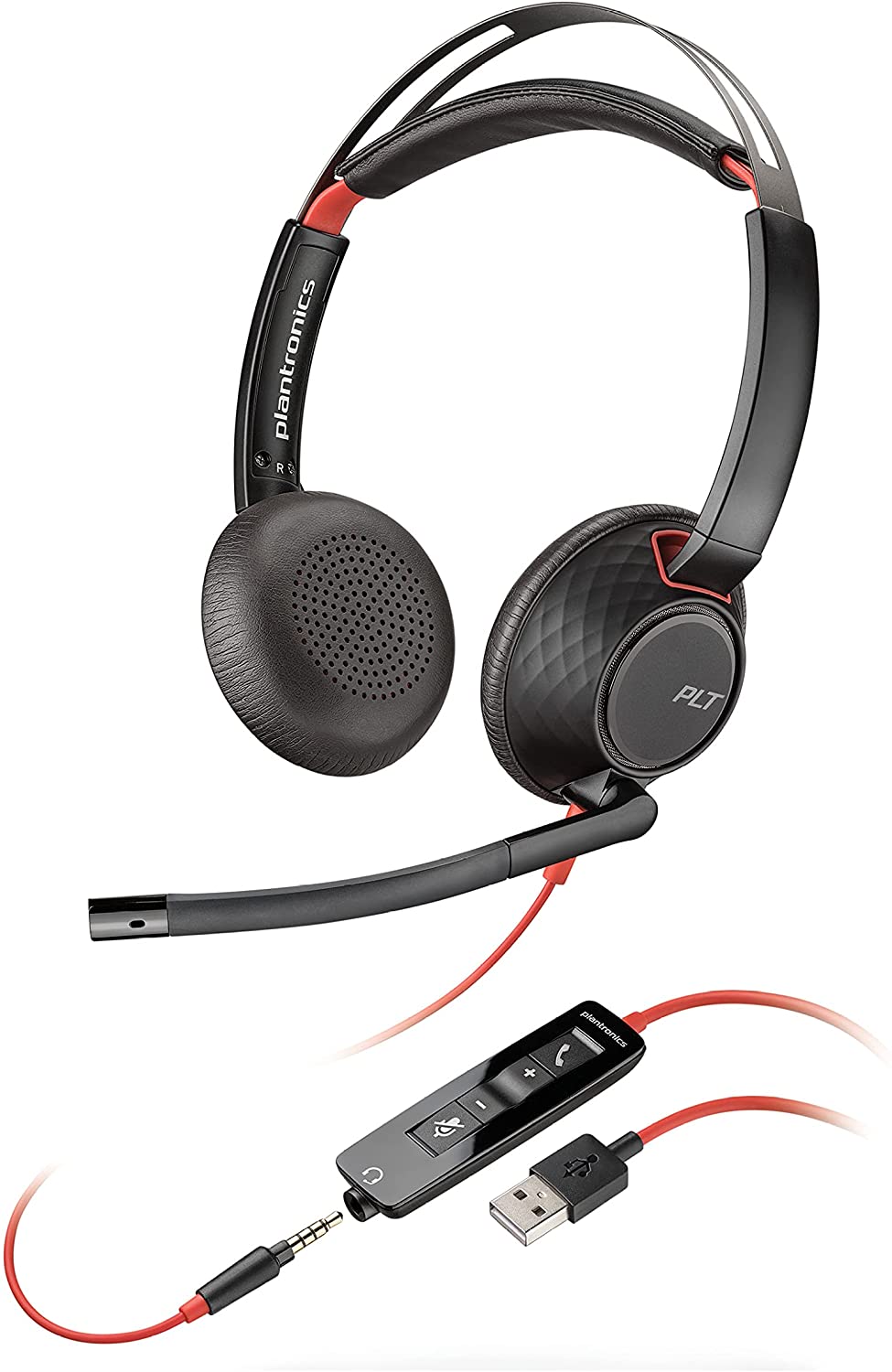 Poly - Blackwire 5220 USB-A Headset (Plantronics) - Wired, Dual Ear (Stereo) Computer Headset with Boom Mic - USB-A, 3.5 mm to connect to your PC, Mac, Tablet and/or Cell Phone Standard Packaging