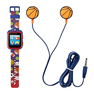 Playzoom Kids Smartwatch & Earbuds Set - Video Camera Selfies STEM Learning Educational Fun Games, MP3 Music Player Audio Books Touch Screen Sports Digital Watch Fun Gift for Kids Toddlers Boys Girls PlayZoom 2 W/Earbuds Navy Sports