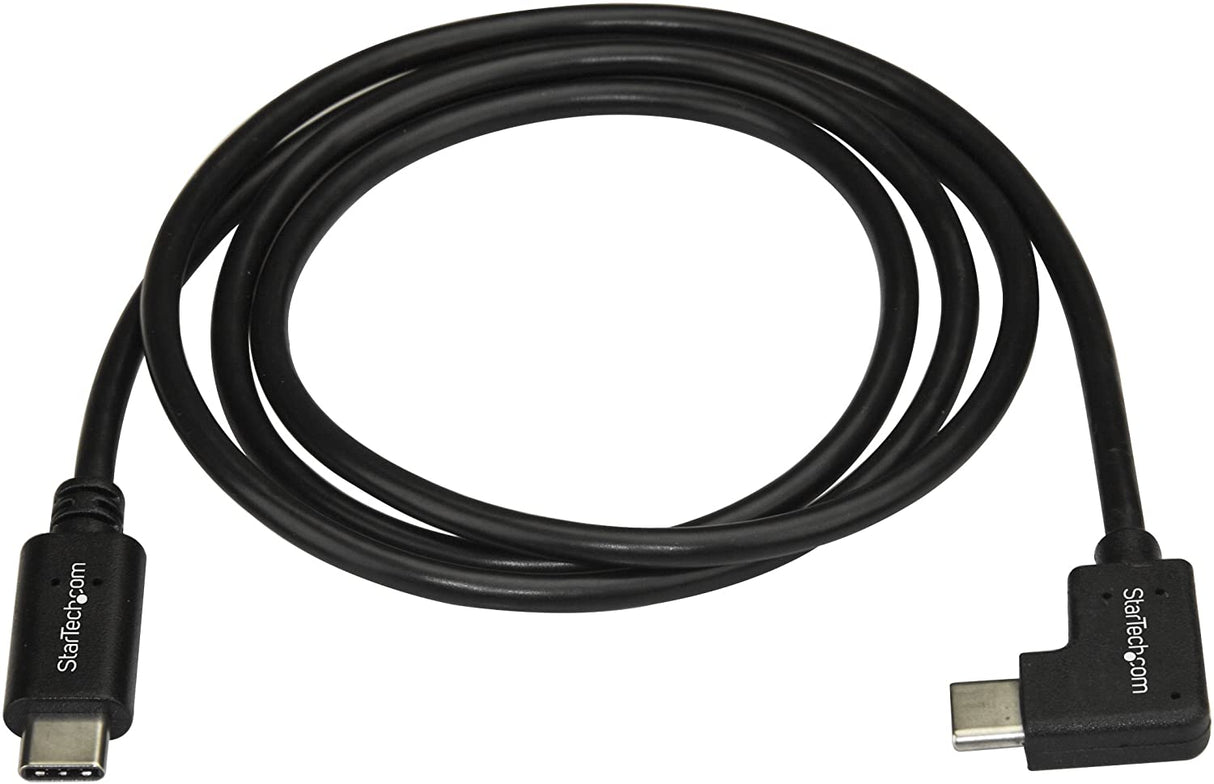 StarTech.com Right Angle USB-C Cable - 1m / 3 ft - Reversible - M/M - USB Type C Cable - USB-C Charge Cable - USB C to USB C Cable (USB2CC1MR), Black 3 ft/ 1 m Right Angle