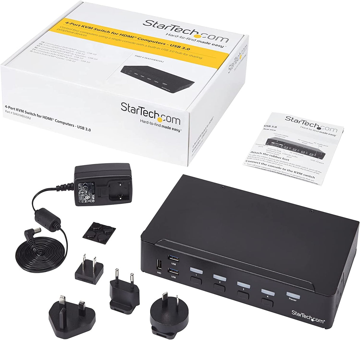 StarTech.com 4 Port HDMI KVM - HDMI KVM Switch - 1080p - USB 3.0 & Audio Support - KVM Video Switch (SV431HDU3A2) 4 Port | 1 Monitor USB 3.0 | 1080p