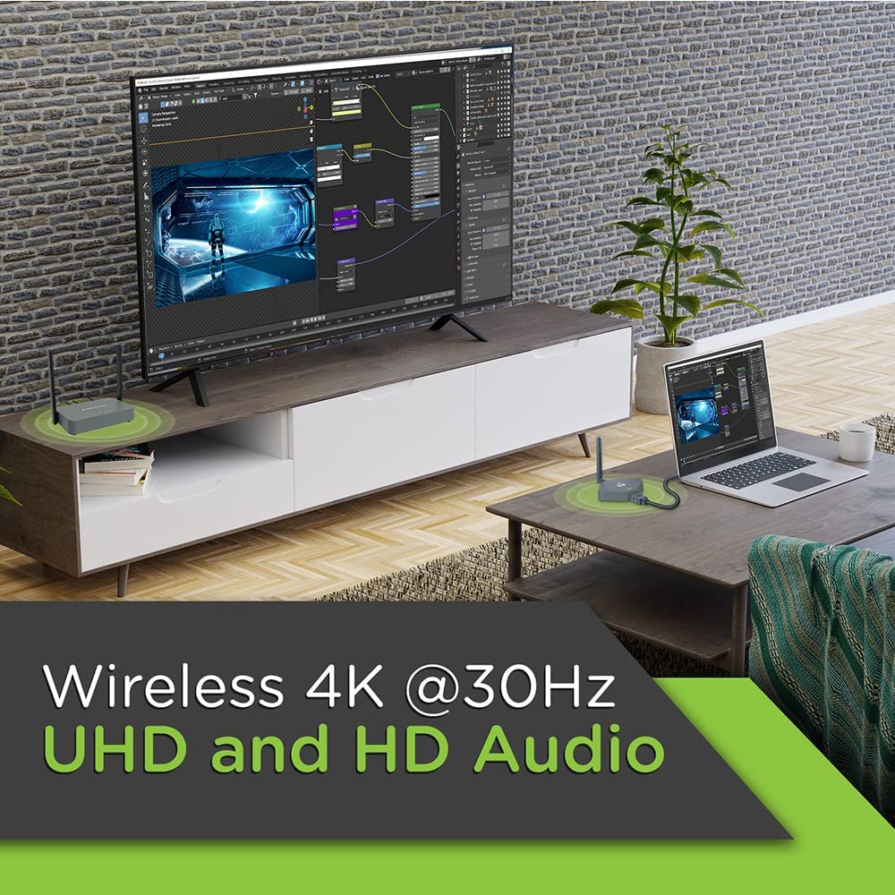 IOGEAR HDMI Wireless Video 4K HD TV Connection Kit - 4K@30Hz - Wireless 2.4/5GHz w/WPA-2 Encryption - Up to 100Ft - Mirror or Extend Mode - Win Mac OS iOS Android Chrome - GWKIT4K