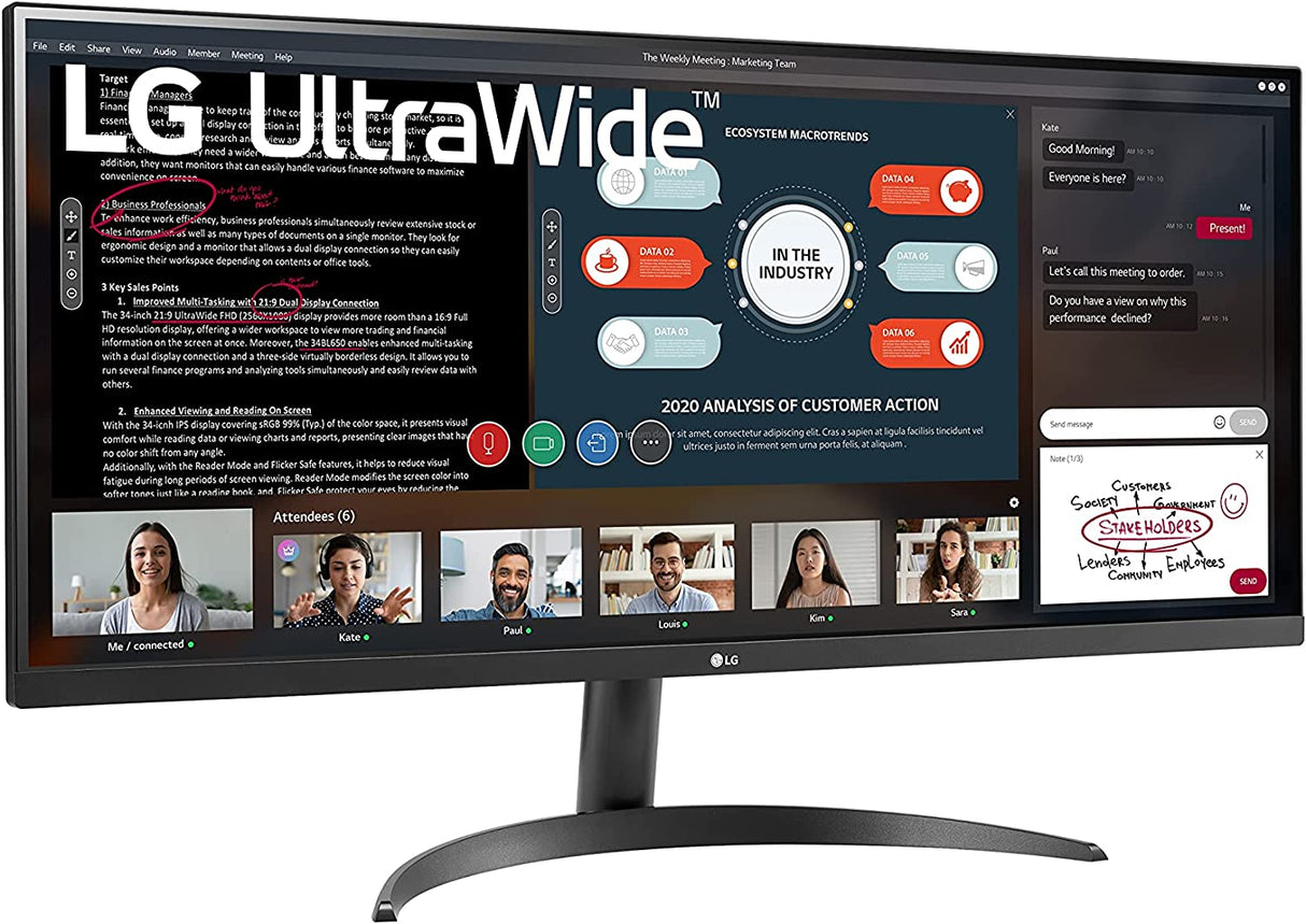 LG UltraWide 34WP500-B 34 Inch Full HD 5ms 75Hz IPS Wide Monitor, AMD FreeSync, Black