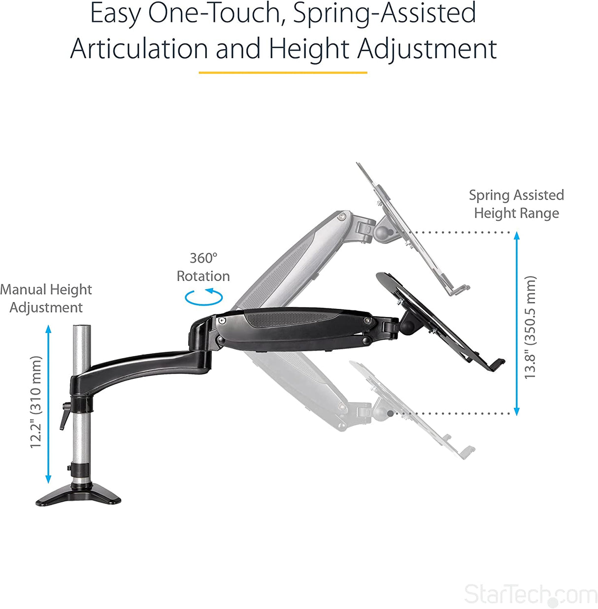 StarTech.com Desk Mount Laptop Arm - Full Motion Articulating Arm for Laptop or Single 34" Monitor - VESA Mount Laptop Tray Bracket - Ergonomic Adjustable Notebook Stand - Desk-Clamp (ARMUNONB1) Black Full-Motion Arm - Monitor/Laptop