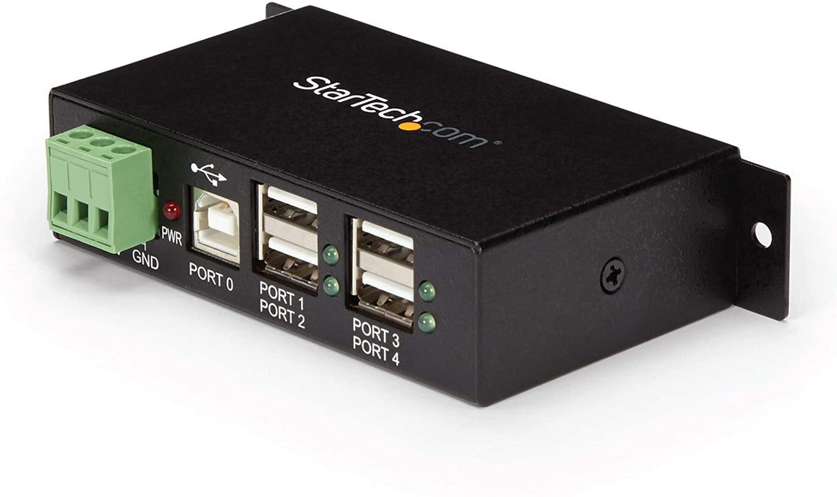 StarTech.com 4-Port USB 2.0 Hub - Metal Industrial USB-A Hub - Din Rail, Wall or Desk Mountable USB Data Hub - TAA Compliant USB Expander Hub (ST4200USBM)