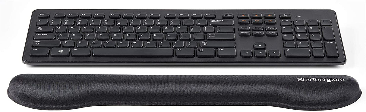 StarTech.com Foam Keyboard Wrist Rest for Ergonomic Typing Support - Padded Non-Slip Keyboard Cushion - Laptop or Desktop Computer Keyboard Wrist, Hand & Arm Rest - Soft Black Nylon Rest Pad (WRSTRST)