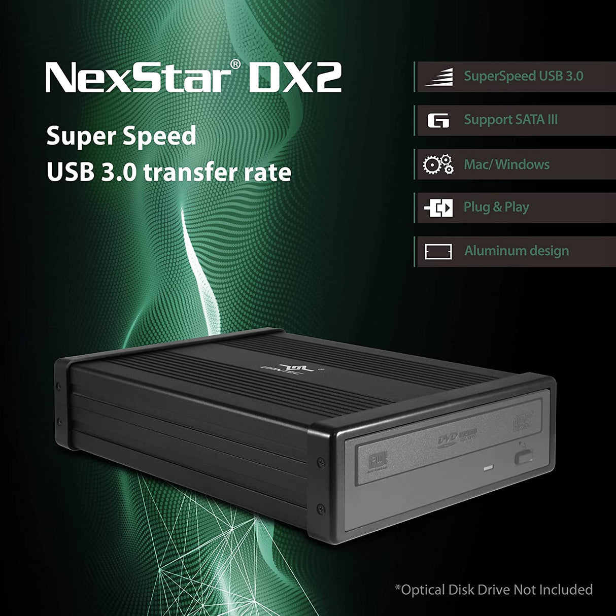 Vantec NexStar DX2 USB 3.0 External Enclosure Design for 5.25" Blu-Ray/CD/DVD SATA Drive, Plug and Ready, No Drivers Needed, Aluminum Alloy (NST-540S3-BK)