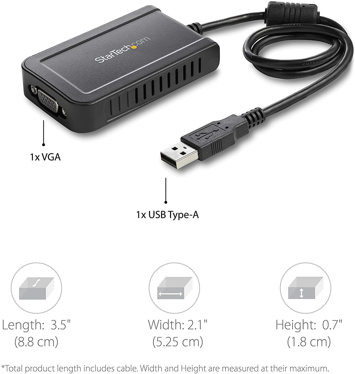 StarTech.com USB to VGA Adapter - 1920x1200 - External Video & Graphics Card - Dual Monitor Display Adapter - Supports Windows (USB2VGAE3) 1920p x 1200p