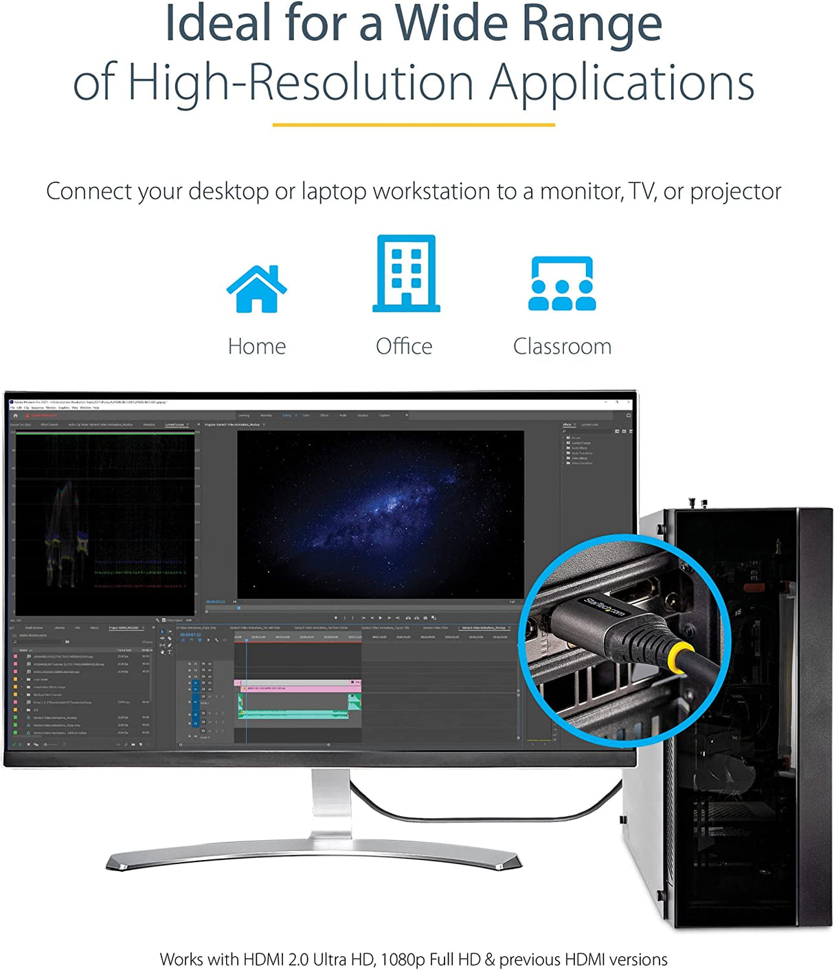 StarTech.com 20in (0.5m) Premium Certified HDMI 2.0 Cable - High-Speed Ultra HD 4K 60Hz HDMI Cable with Ethernet - HDR10, ARC - UHD HDMI Video Cord - for UHD Monitors, TVs, Displays - M/M (HDMMV50CM)