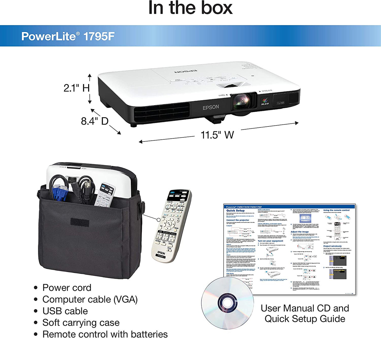 Epson PowerLite 1795F 3LCD 1080p full HD wireless mobile projector with carrying case and fast and easy image adjustments, a bright mobile powerhouse for presentations and wireless video streaming