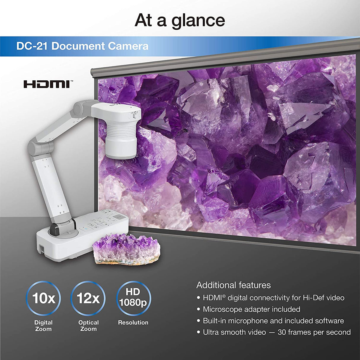 Epson DC-21 High-Definition Document Camera with HDMI, 12x Optical Zoom, 10x Digital Zoom and 1080p Resolution DC-21 - 1080p, 12x Optical Zoom