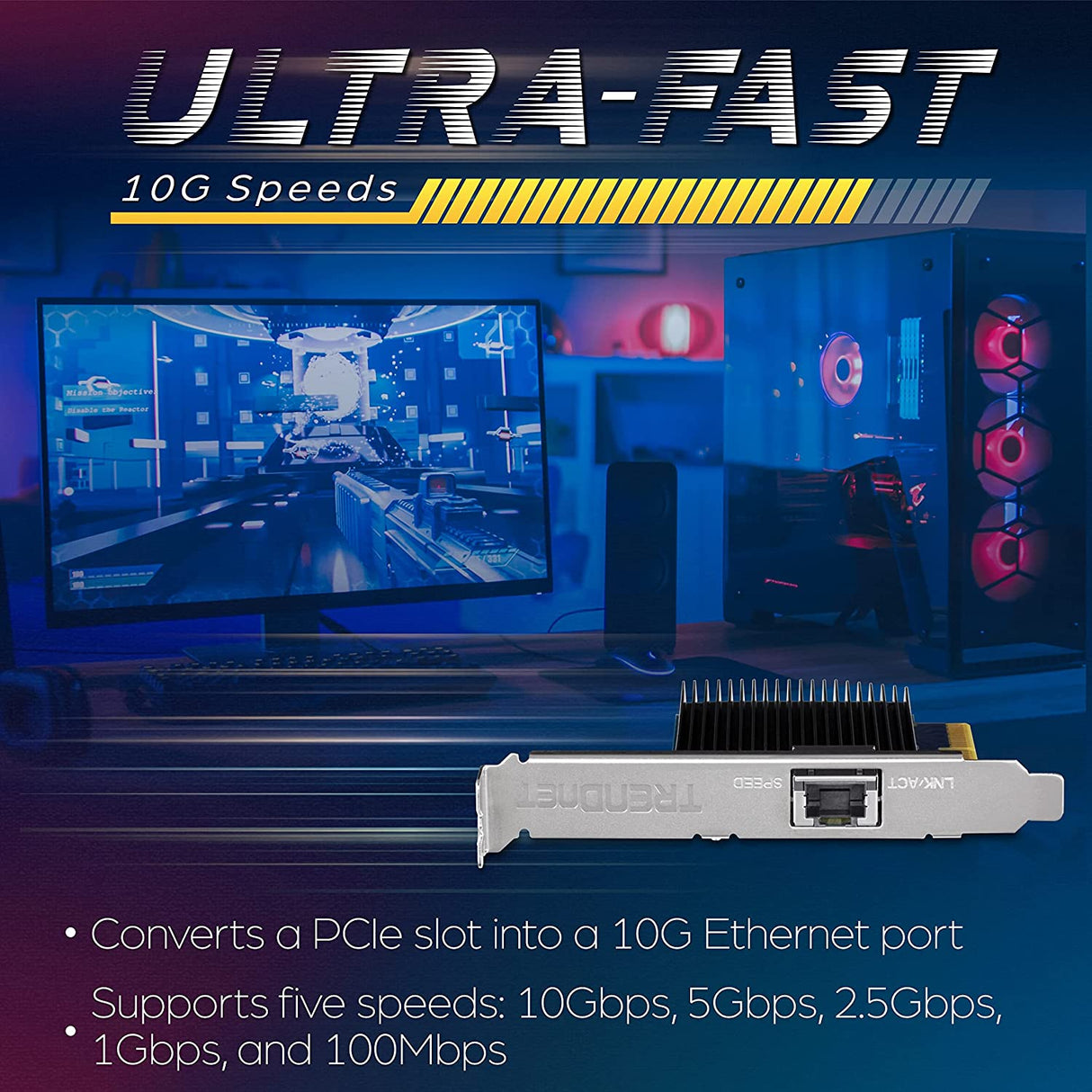 TRENDnet 10 Gigabit PCIe Network Adapter, Converts A PCIe Slot Into A 10G Ethernet Port, Supports 802.1Q Vlan, Includes Standard & Low-Profile Brackets, PCIe 2.0, PCIe 3.0, Silver, TEG-10GECTX PCI Express 10G RJ-45