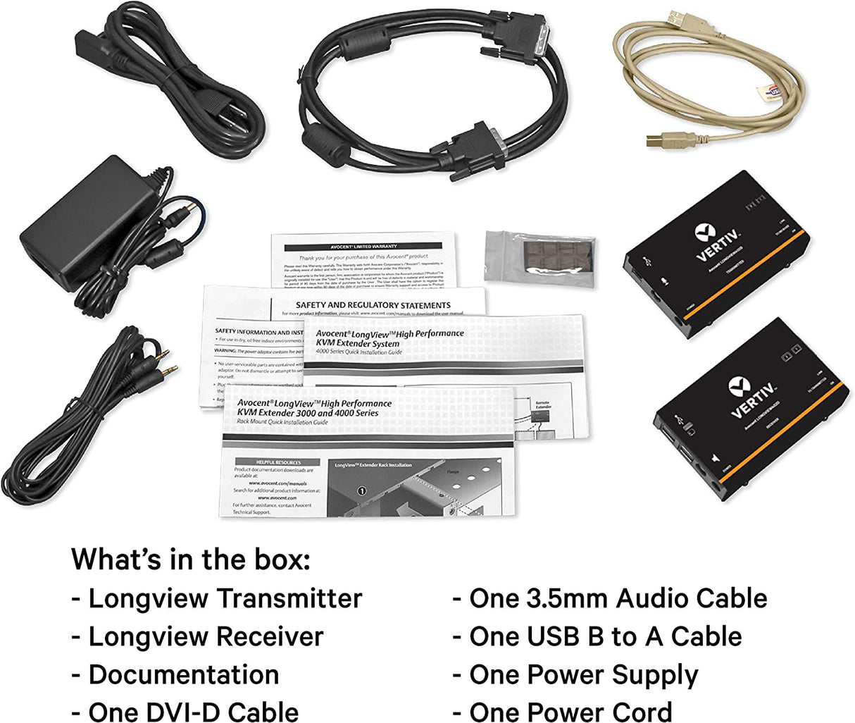 Vertiv Avocent LV 4010P High-Performance HD KVM Extender Kit with Receiver & Transmitter, VGA, Single Monitor, Extend up to 50 m. / 164 ft. (4010P) 165 ft Single