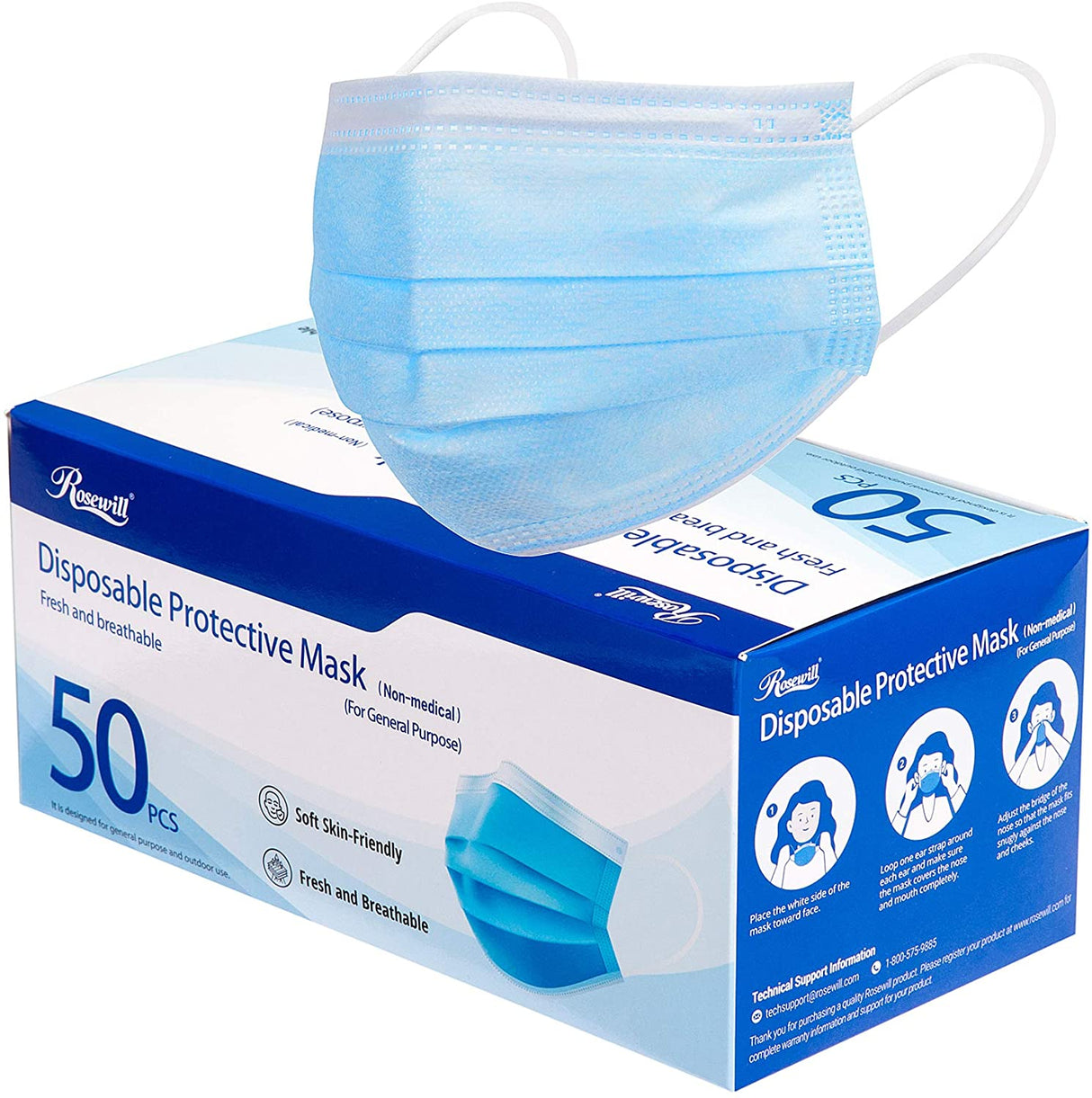 Rosewill Disposable Protective Mask, 50pcs per Box