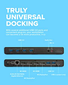 VisionTek VT4000 Universal Dual 4K Laptop Monitor Docking Station, Dual UHD Video, HDMI, DisplayPort, USB 3.0, USB-C, RJ45 Ports, for Mac & Windows (901005), Black