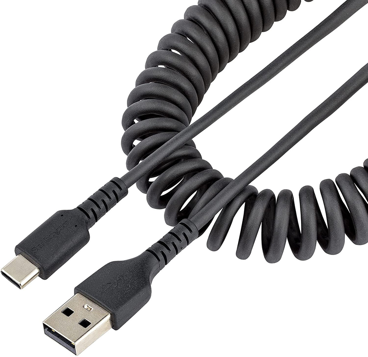 StarTech.com 20in (50cm) USB A to C Charging Cable, Coiled Heavy Duty Fast Charge & Sync USB-C Cable, USB 2.0 A to Type-C Cable, Rugged Aramid Fiber, Durable Male to Male USB (R2ACC-50C-USB-CABLE)