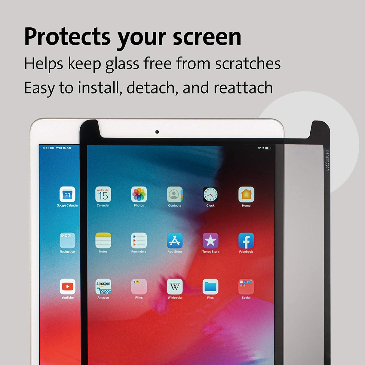Kensington SA102 Screen Protector Designed for iPad 10.2-inch 2019/2020 (8th & 7th Generation), Easy Installation with a Washable & Resuable Adhesive (K50726WW), Black border iPad 10.2-inch 8th & 7th Generation (2020/2019)