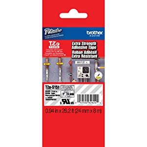 Brother Extra Strength Tape, Laminated Black on Clear, 24mm (Tzes151) - Retail Packaging Laminated Black on Clear 24mm