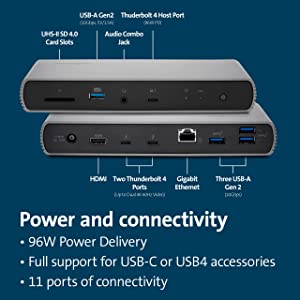 Kensington SD5780T Thunderbolt 4 Dual 4K Docking Station with 96W Power Delivery & SD Card Reader, HDMI & Thunderbolt 4 Ports for Windows and MacBooks (K33040NA) Thunderbolt 4 HDMI + TB 96W PD