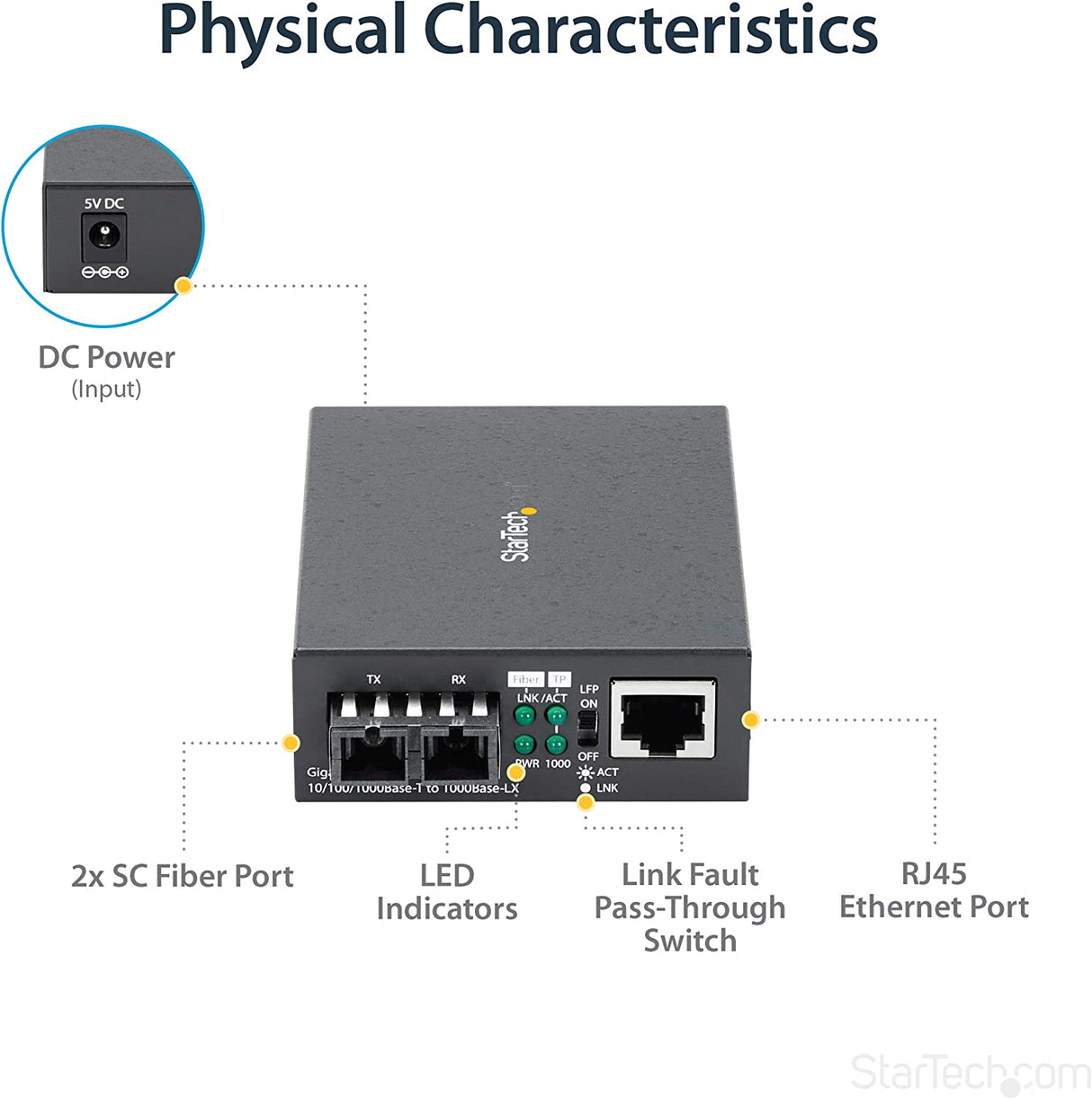 StarTech.com Singlemode (SM) SC Fiber Media Converter for 10/100/1000 Network - 10km - Gigabit Ethernet - 1310nm - w/Auto Negotiation (MCMGBSCSM10) 1"x4.1"x2.8" No Chassis Mount