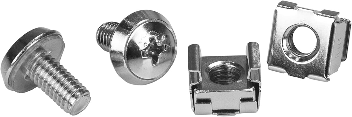 StarTech.com M6 Screws and Cage Nuts - 100 Pack - M6 Mounting Screws and Cage Nuts for Server Rack and Cabinet - Silver (CABSCREWM62) 100x M6 Silver Cage Nuts and Mounting Screws