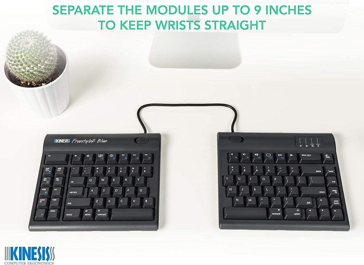 KINESIS Freestyle2 Blue Wireless Ergonomic Keyboard for Mac (9" Standard Separation)