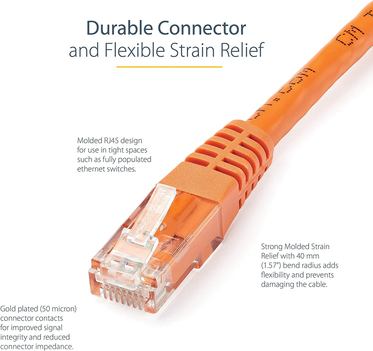 StarTech.com 15ft CAT6 Ethernet Cable - Orange CAT 6 Gigabit Ethernet Wire -650MHz 100W PoE++ RJ45 UTP Molded Category 6 Network/Patch Cord w/Strain Relief/Fluke Tested UL/TIA Certified (C6PATCH15OR) Orange 15 ft / 4.5 m 1 Pack