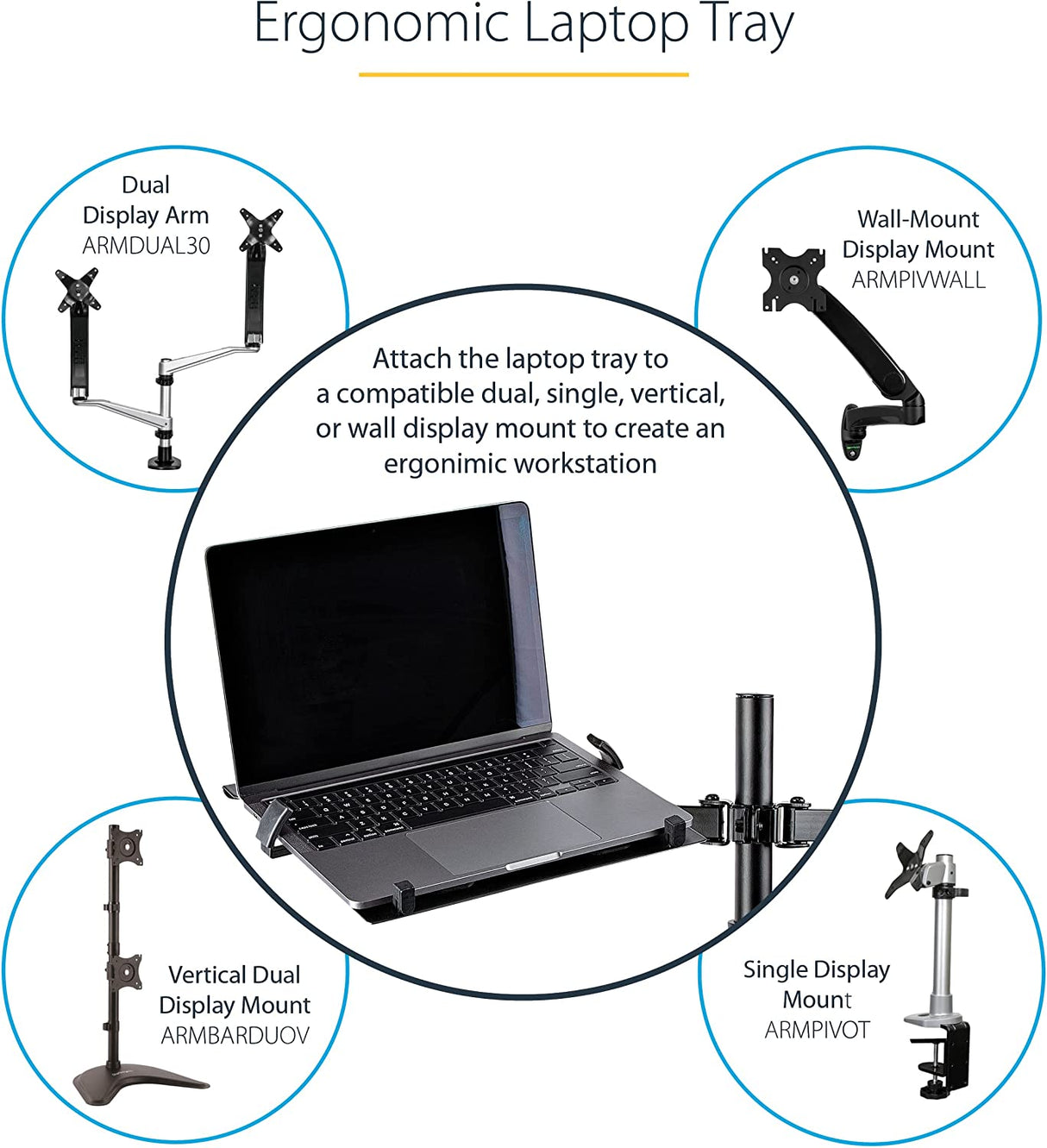 StarTech.com Laptop Arm Mounting Tray, 2" x 16.5" x 11", Black