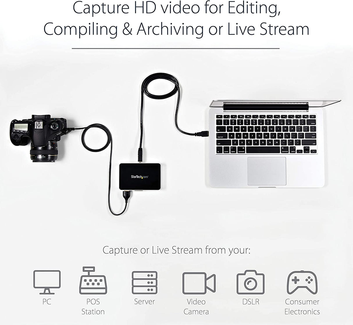 StarTech.com HDMI Video Capture Device - 1080p - 60fps Capture Card - USB Video Recorder - with HDMI DVI VGA (USB3HDCAP) Black