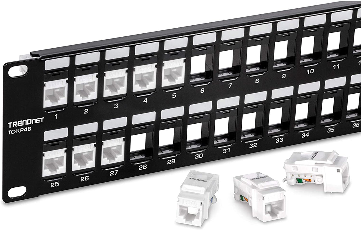 TRENDnet 48-Port Blank Keystone 2U HD Patch Panel, TC-KP48, 2U 19” Metal Rackmount Housing, HD Keystone Network Patch Panel, Recommended w/TC-K25C6 & TC-K50C6 Cat6 Keystone Jacks (Sold Separately)